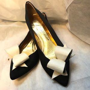 Ted Baker “Pleat” pointed flats w/oversized bow